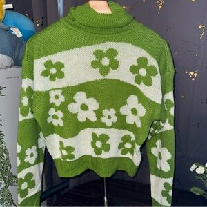 Love by Design Green Flower Sweater with Turtleneck